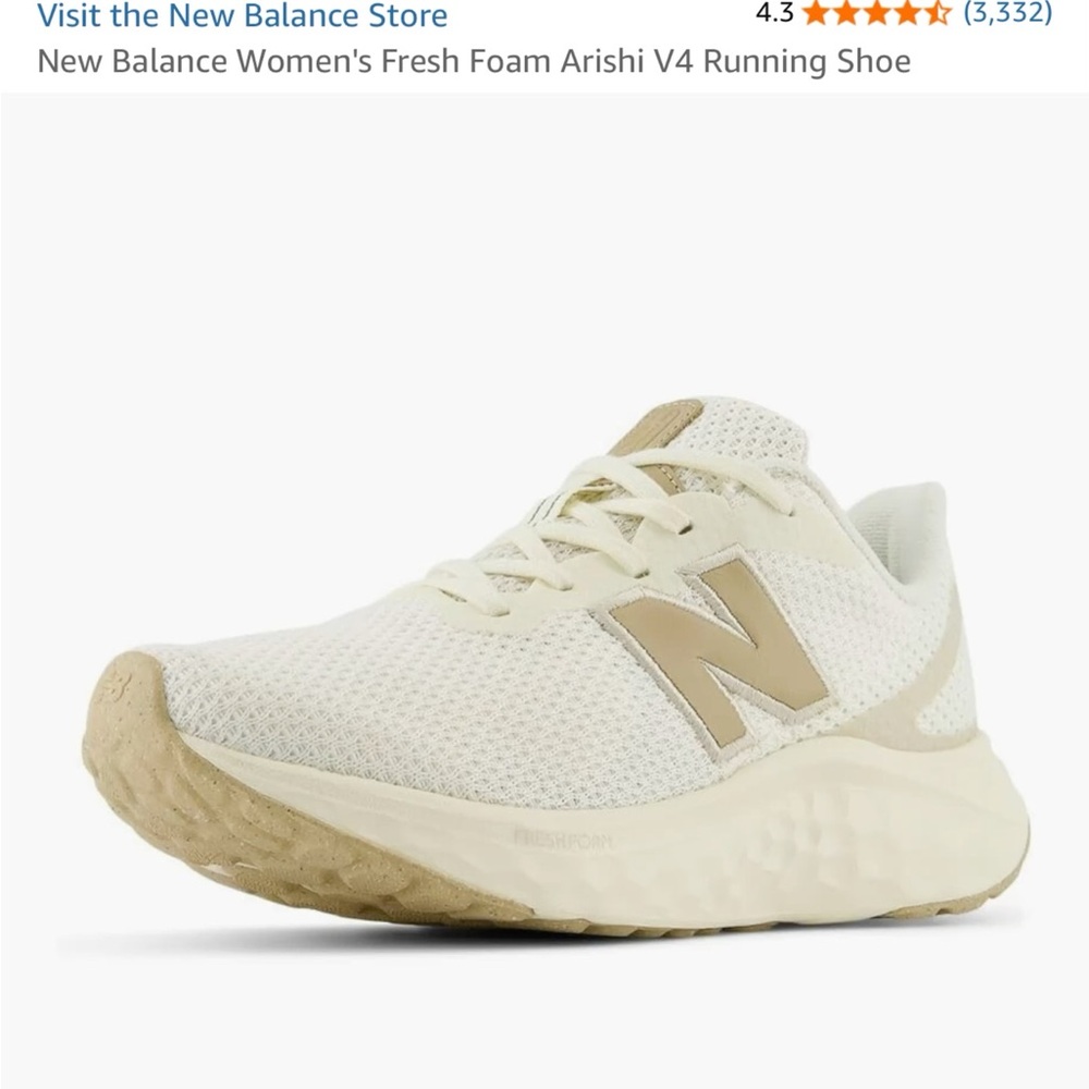 New Balance White and Tan Athletic Shoes with Fresh Foam